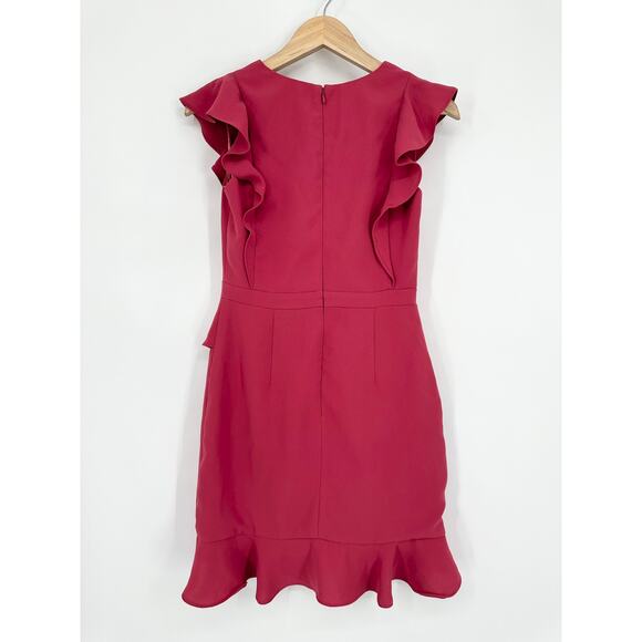 BHLDN Anthropologie Monique Lhuillier Asymmetrical Ruffle Mini Dress V Neck Pink - Picture 9 of 15
